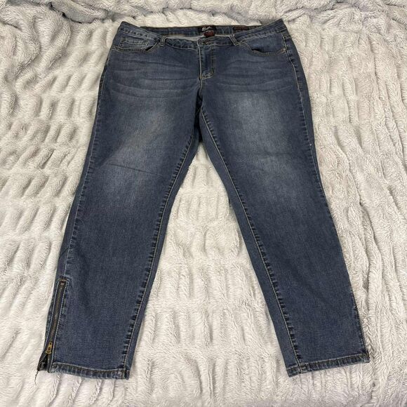 Earl Jeans Women 20W Skinny Ankle Blue Stretch Denim Zip Hem Mid Rise Faded Wash - Picture 1 of 11